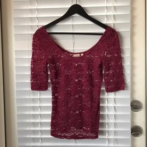 Lace maroon scoop neck top